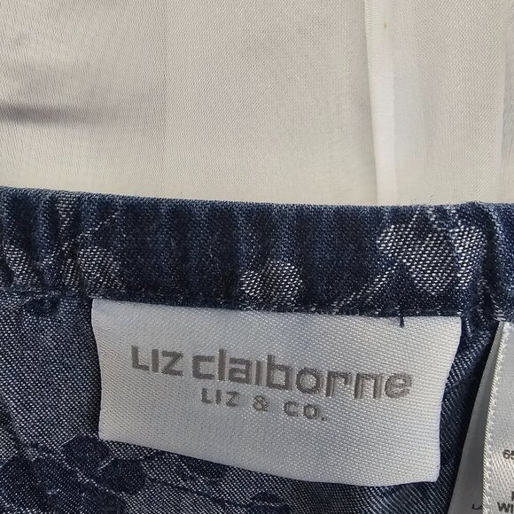 Liz Claiborne Blue Floral Boho Blouse Midi Skirt Chambray Set 12 - Picture 14 of 16